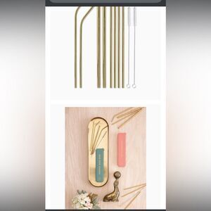 DESIGNWORKS INK Wish Upon a Straw‎ Gold Reuseable Straw Set Straws &  Brushes